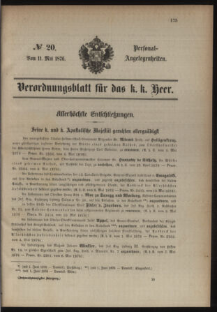 Kaiserlich-königliches Armee-Verordnungsblatt: Personal-Angelegenheiten 18760511 Seite: 1