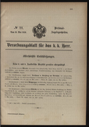 Kaiserlich-königliches Armee-Verordnungsblatt: Personal-Angelegenheiten 18760518 Seite: 1