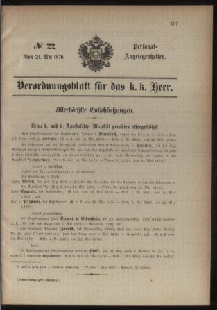 Kaiserlich-königliches Armee-Verordnungsblatt: Personal-Angelegenheiten 18760524 Seite: 1