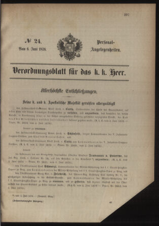 Kaiserlich-königliches Armee-Verordnungsblatt: Personal-Angelegenheiten 18760606 Seite: 1