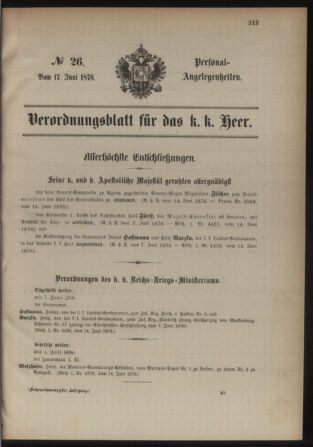 Kaiserlich-königliches Armee-Verordnungsblatt: Personal-Angelegenheiten 18760617 Seite: 1