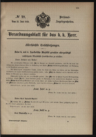 Kaiserlich-königliches Armee-Verordnungsblatt: Personal-Angelegenheiten 18760621 Seite: 1