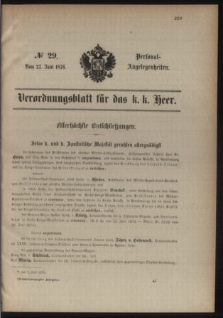 Kaiserlich-königliches Armee-Verordnungsblatt: Personal-Angelegenheiten 18760627 Seite: 1