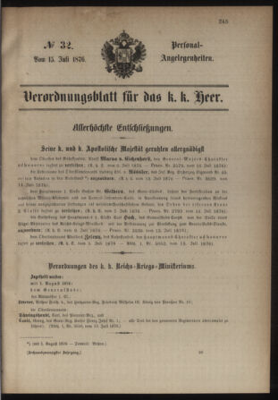 Kaiserlich-königliches Armee-Verordnungsblatt: Personal-Angelegenheiten 18760715 Seite: 1