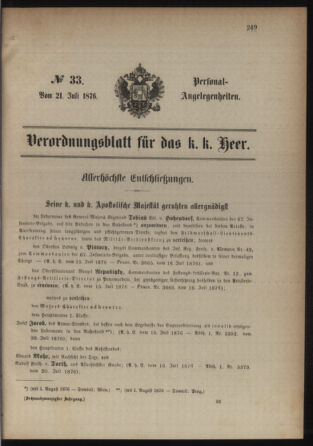 Kaiserlich-königliches Armee-Verordnungsblatt: Personal-Angelegenheiten 18760721 Seite: 1