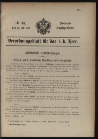 Kaiserlich-königliches Armee-Verordnungsblatt: Personal-Angelegenheiten 18760728 Seite: 1