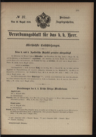 Kaiserlich-königliches Armee-Verordnungsblatt: Personal-Angelegenheiten 18760810 Seite: 1