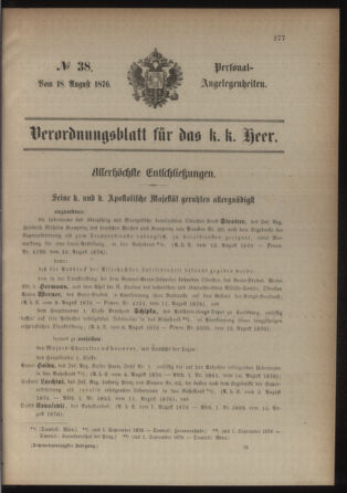 Kaiserlich-königliches Armee-Verordnungsblatt: Personal-Angelegenheiten 18760818 Seite: 1