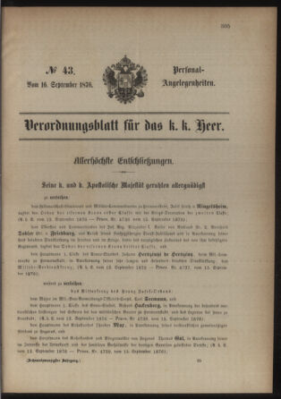 Kaiserlich-königliches Armee-Verordnungsblatt: Personal-Angelegenheiten 18760916 Seite: 1