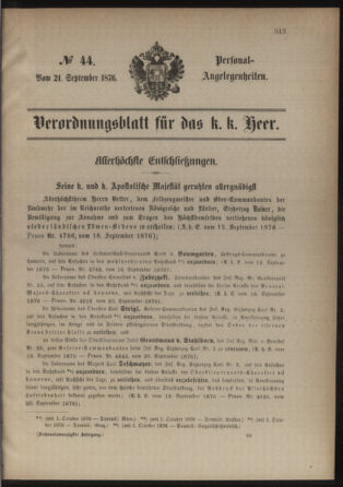 Kaiserlich-königliches Armee-Verordnungsblatt: Personal-Angelegenheiten 18760921 Seite: 1