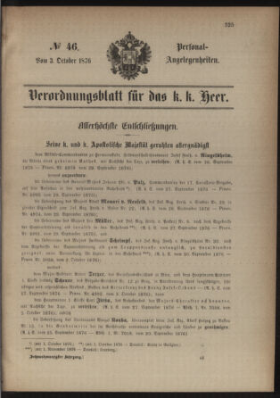 Kaiserlich-königliches Armee-Verordnungsblatt: Personal-Angelegenheiten 18761003 Seite: 1