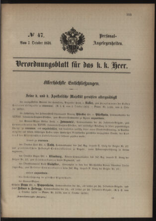 Kaiserlich-königliches Armee-Verordnungsblatt: Personal-Angelegenheiten 18761007 Seite: 1