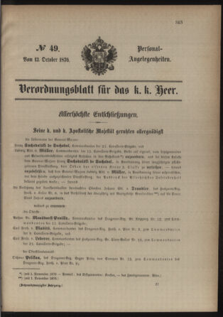 Kaiserlich-königliches Armee-Verordnungsblatt: Personal-Angelegenheiten 18761013 Seite: 1