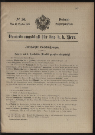 Kaiserlich-königliches Armee-Verordnungsblatt: Personal-Angelegenheiten 18761015 Seite: 1