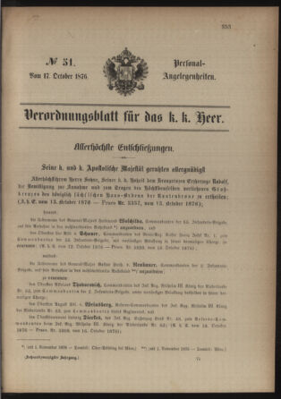 Kaiserlich-königliches Armee-Verordnungsblatt: Personal-Angelegenheiten 18761017 Seite: 1