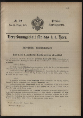 Kaiserlich-königliches Armee-Verordnungsblatt: Personal-Angelegenheiten 18761020 Seite: 1