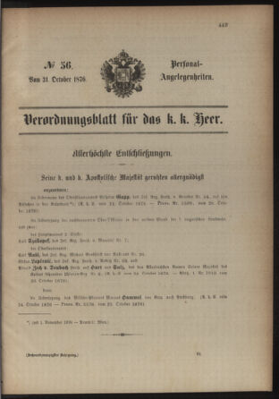 Kaiserlich-königliches Armee-Verordnungsblatt: Personal-Angelegenheiten 18761031 Seite: 1