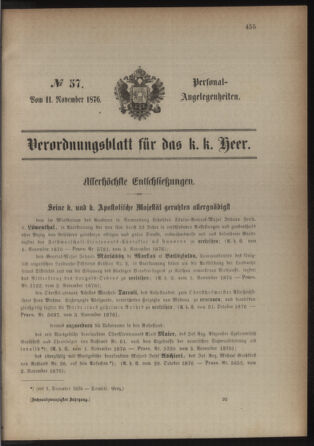 Kaiserlich-königliches Armee-Verordnungsblatt: Personal-Angelegenheiten 18761111 Seite: 1