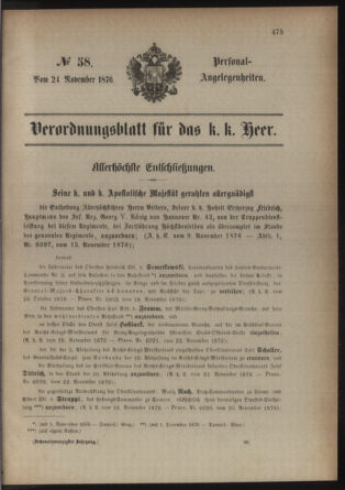 Kaiserlich-königliches Armee-Verordnungsblatt: Personal-Angelegenheiten 18761124 Seite: 1