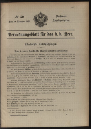 Kaiserlich-königliches Armee-Verordnungsblatt: Personal-Angelegenheiten 18761130 Seite: 1