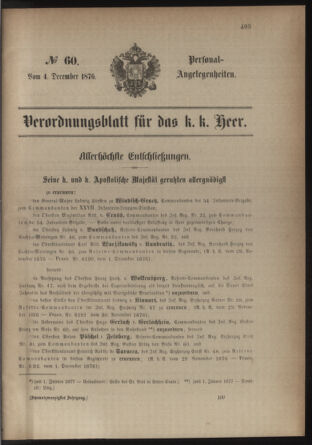 Kaiserlich-königliches Armee-Verordnungsblatt: Personal-Angelegenheiten 18761204 Seite: 1