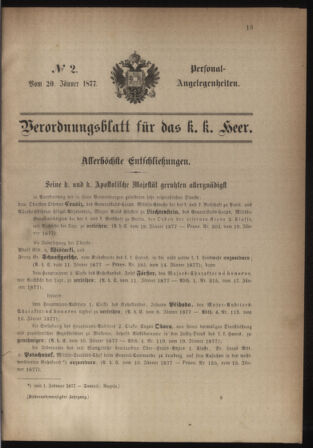 Kaiserlich-königliches Armee-Verordnungsblatt: Personal-Angelegenheiten 18770120 Seite: 1