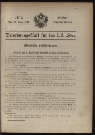 Kaiserlich-königliches Armee-Verordnungsblatt: Personal-Angelegenheiten 18770129 Seite: 1