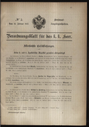 Kaiserlich-königliches Armee-Verordnungsblatt: Personal-Angelegenheiten 18770214 Seite: 1