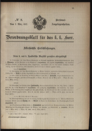 Kaiserlich-königliches Armee-Verordnungsblatt: Personal-Angelegenheiten 18770307 Seite: 1