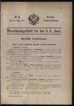 Kaiserlich-königliches Armee-Verordnungsblatt: Personal-Angelegenheiten 18770310 Seite: 1