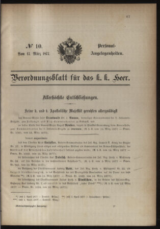 Kaiserlich-königliches Armee-Verordnungsblatt: Personal-Angelegenheiten