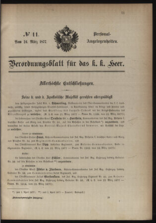 Kaiserlich-königliches Armee-Verordnungsblatt: Personal-Angelegenheiten 18770324 Seite: 1