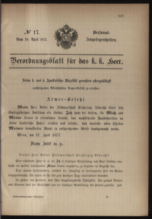 Kaiserlich-königliches Armee-Verordnungsblatt: Personal-Angelegenheiten 18770418 Seite: 7