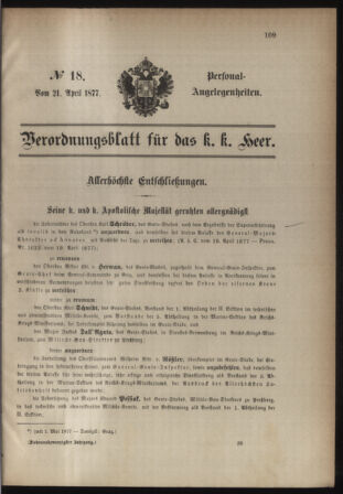 Kaiserlich-königliches Armee-Verordnungsblatt: Personal-Angelegenheiten 18770421 Seite: 1