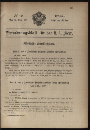 Kaiserlich-königliches Armee-Verordnungsblatt: Personal-Angelegenheiten 18770425 Seite: 1