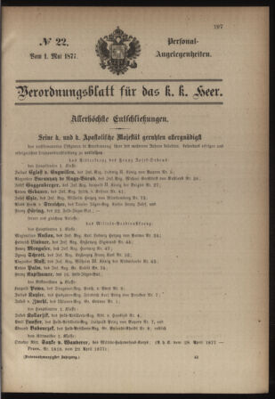 Kaiserlich-königliches Armee-Verordnungsblatt: Personal-Angelegenheiten 18770501 Seite: 1