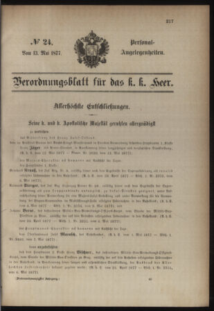 Kaiserlich-königliches Armee-Verordnungsblatt: Personal-Angelegenheiten 18770513 Seite: 1