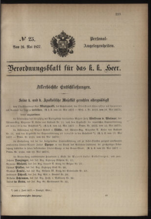 Kaiserlich-königliches Armee-Verordnungsblatt: Personal-Angelegenheiten 18770526 Seite: 1