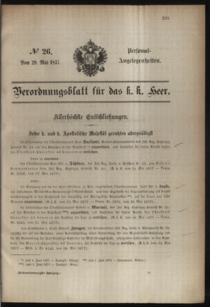 Kaiserlich-königliches Armee-Verordnungsblatt: Personal-Angelegenheiten 18770529 Seite: 1