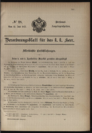 Kaiserlich-königliches Armee-Verordnungsblatt: Personal-Angelegenheiten 18770613 Seite: 1