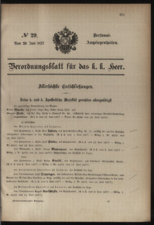 Kaiserlich-königliches Armee-Verordnungsblatt: Personal-Angelegenheiten 18770620 Seite: 1