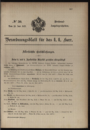 Kaiserlich-königliches Armee-Verordnungsblatt: Personal-Angelegenheiten 18770623 Seite: 1