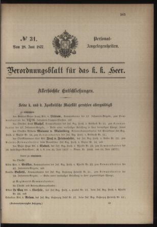 Kaiserlich-königliches Armee-Verordnungsblatt: Personal-Angelegenheiten 18770628 Seite: 1