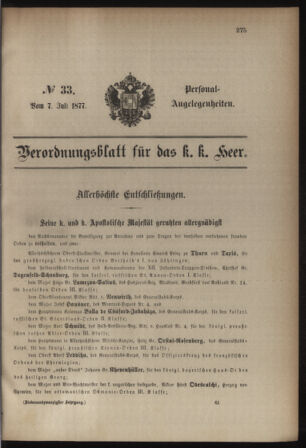 Kaiserlich-königliches Armee-Verordnungsblatt: Personal-Angelegenheiten 18770707 Seite: 1