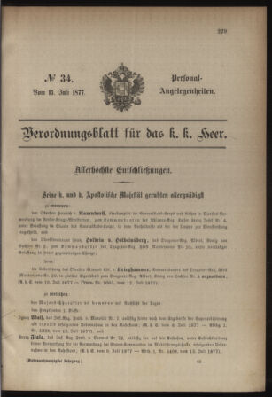 Kaiserlich-königliches Armee-Verordnungsblatt: Personal-Angelegenheiten 18770713 Seite: 1