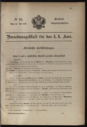 Kaiserlich-königliches Armee-Verordnungsblatt: Personal-Angelegenheiten 18770721 Seite: 1