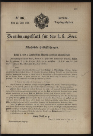 Kaiserlich-königliches Armee-Verordnungsblatt: Personal-Angelegenheiten 18770725 Seite: 1