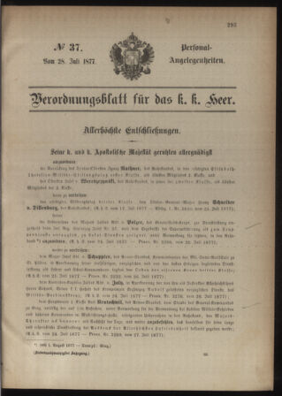 Kaiserlich-königliches Armee-Verordnungsblatt: Personal-Angelegenheiten 18770728 Seite: 1