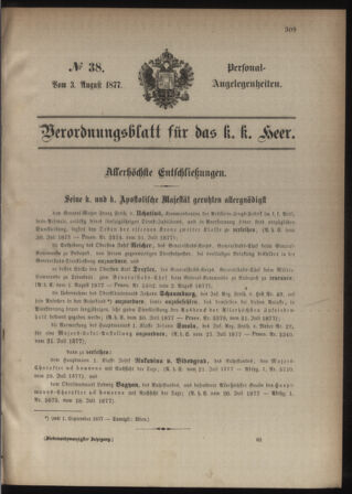 Kaiserlich-königliches Armee-Verordnungsblatt: Personal-Angelegenheiten 18770803 Seite: 1