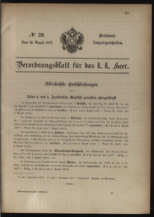 Kaiserlich-königliches Armee-Verordnungsblatt: Personal-Angelegenheiten 18770810 Seite: 1